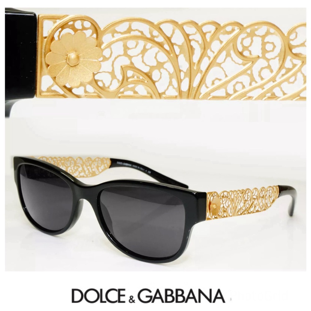 DOLCE & GABBANA DG 4212 501/8G Cat Eye Black Gradient Gold Floral Sunglasses